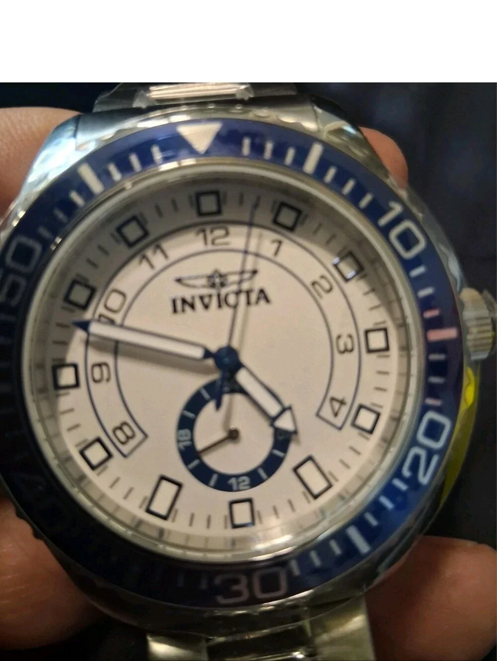Invicta  Pro Diver Silver Watch with Blue Bezel and White Dial